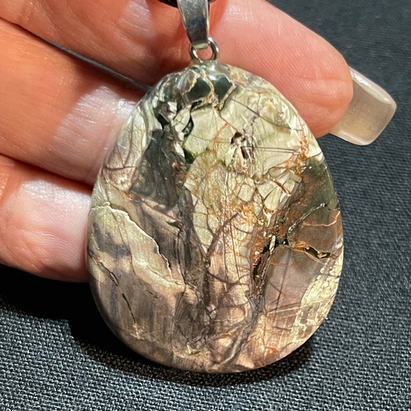 Petrified Wood Stone Pendant on Leather Cord - Picture 5 of 7
